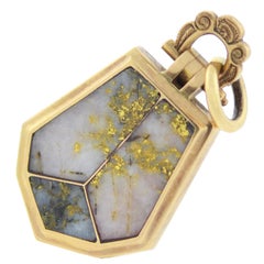 Victorian Inlaid Gold Quartz Locket Pendant
