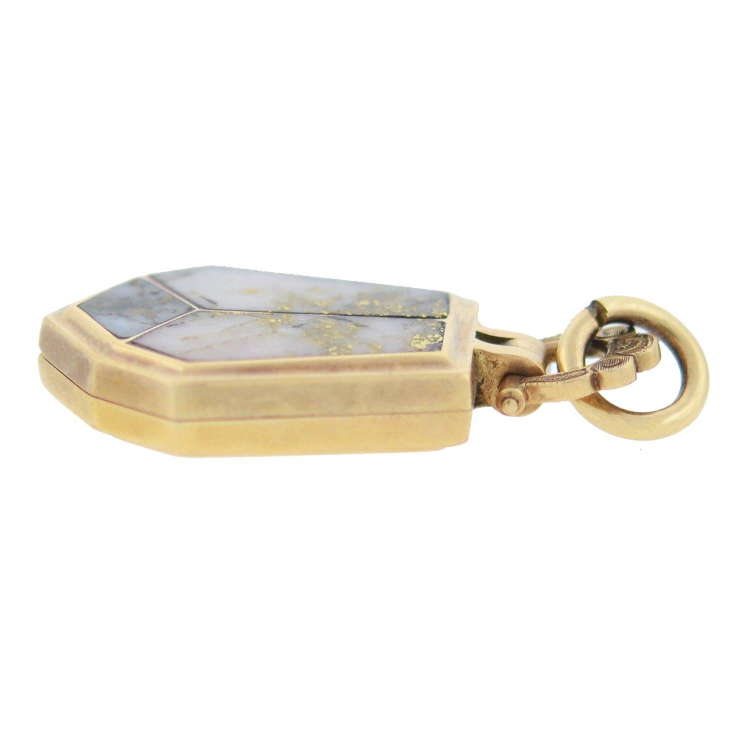 Victorien Pendentif médaillon victorien en or incrusté de quartz en vente