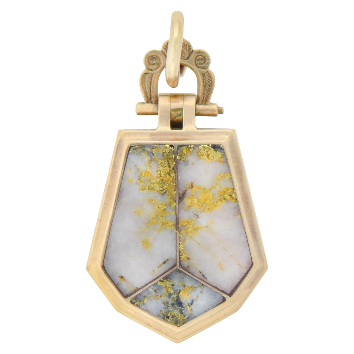 Victorian Inlaid Gold Quartz Locket Pendant