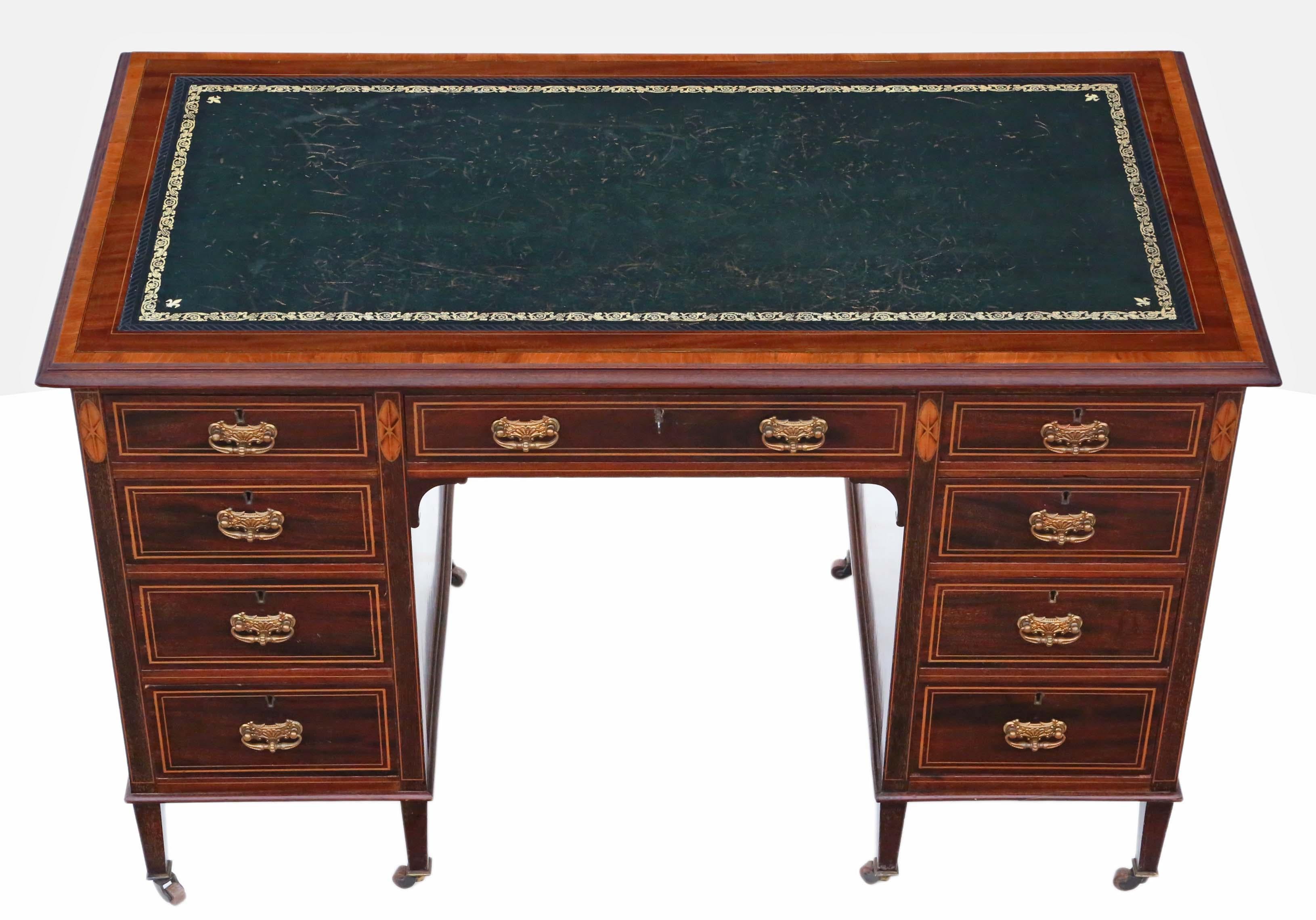 Victorian Inlaid Mahogany Twin Pedestal Desk JAS Schoolbred In Good Condition In Wisbech, Cambridgeshire