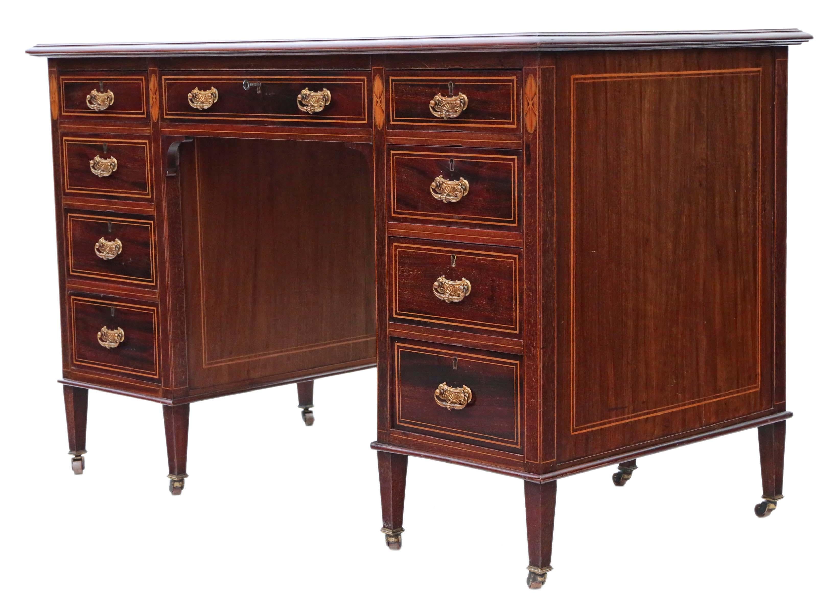 Late 19th Century Victorian Inlaid Mahogany Twin Pedestal Desk JAS Schoolbred