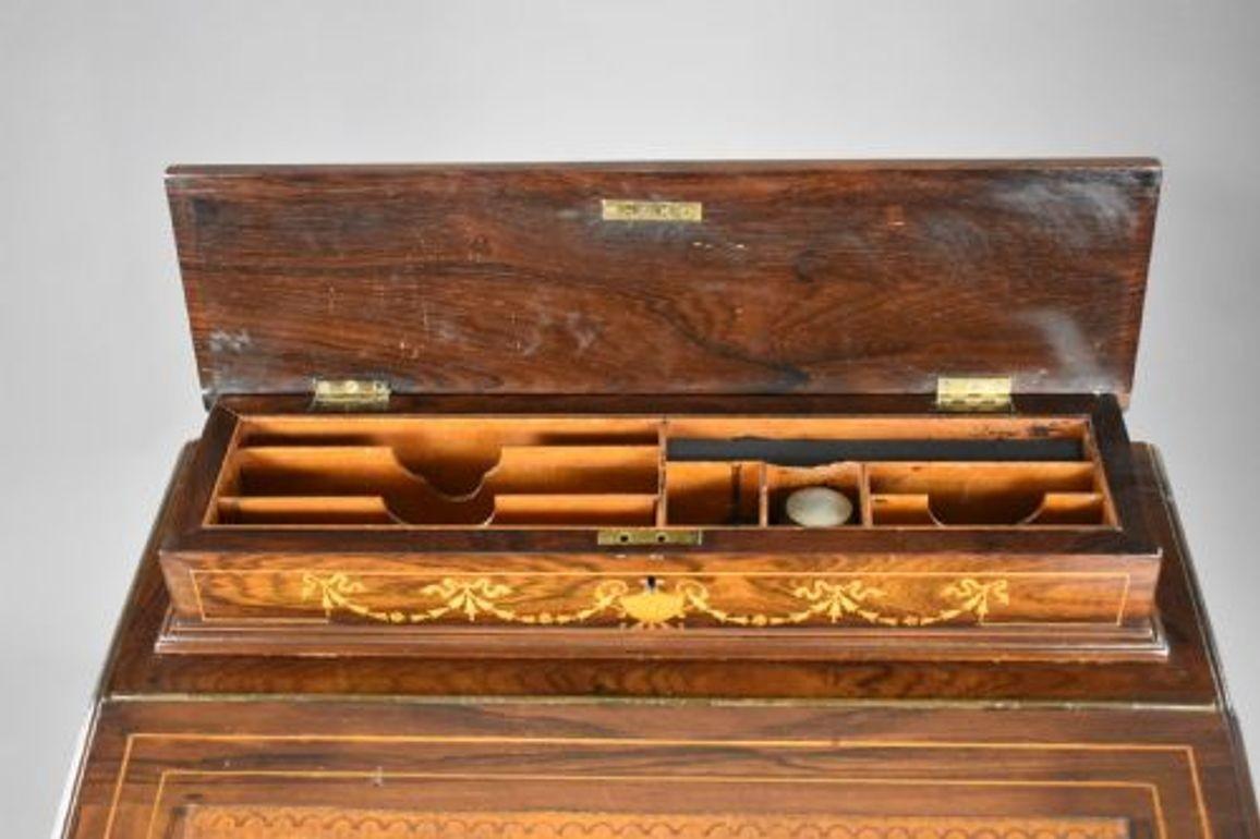 Viktorianischer Davenport-Schreibtisch mit Intarsien aus Rosenholz im Angebot 2