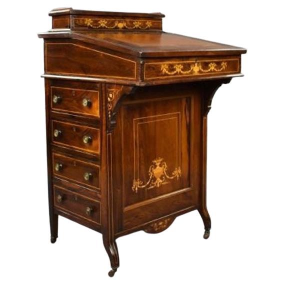 Bureau victorien Davenport en palissandre incrusté