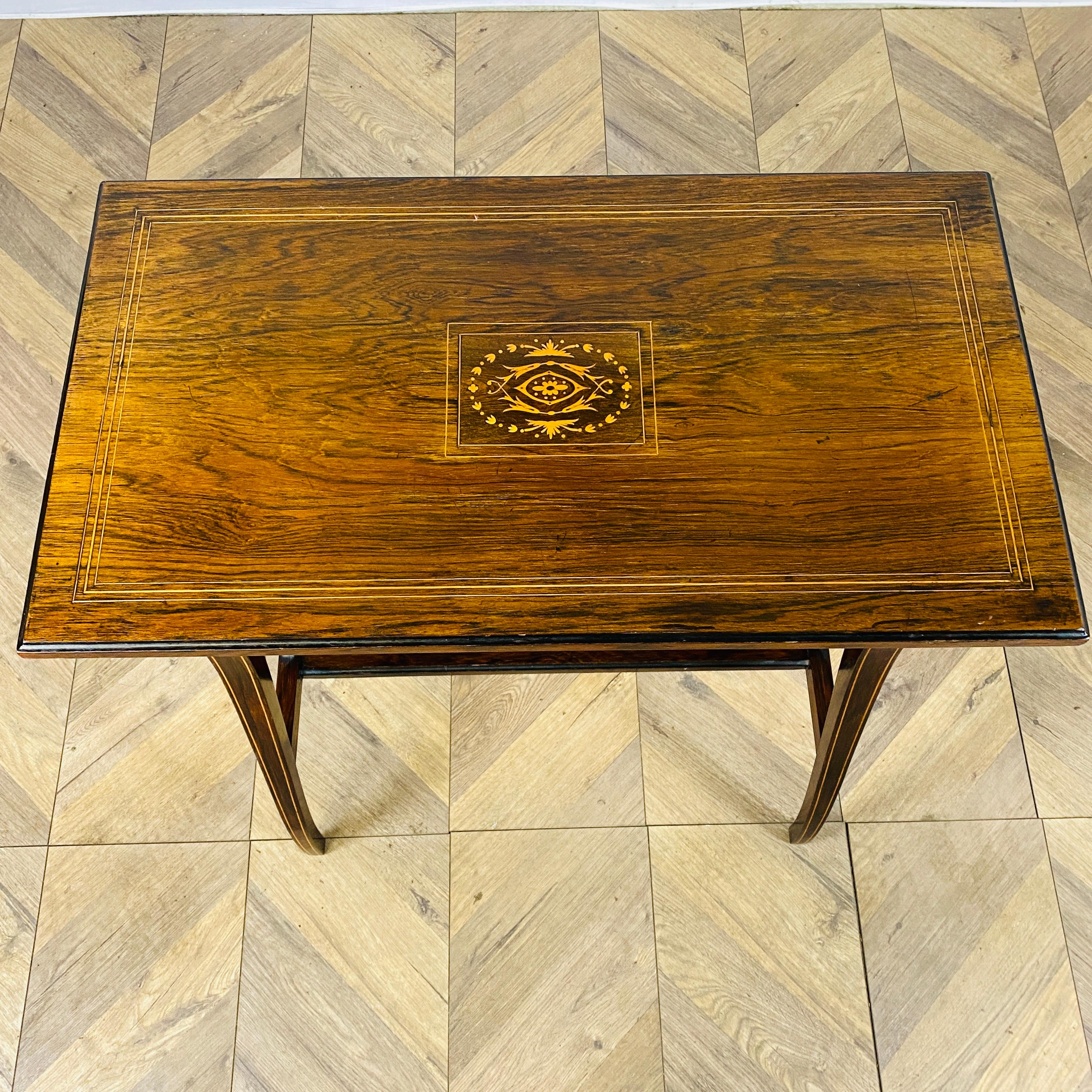 Victorian Inlaid Rosewood Two-Tier Side Table, 1880s For Sale 7