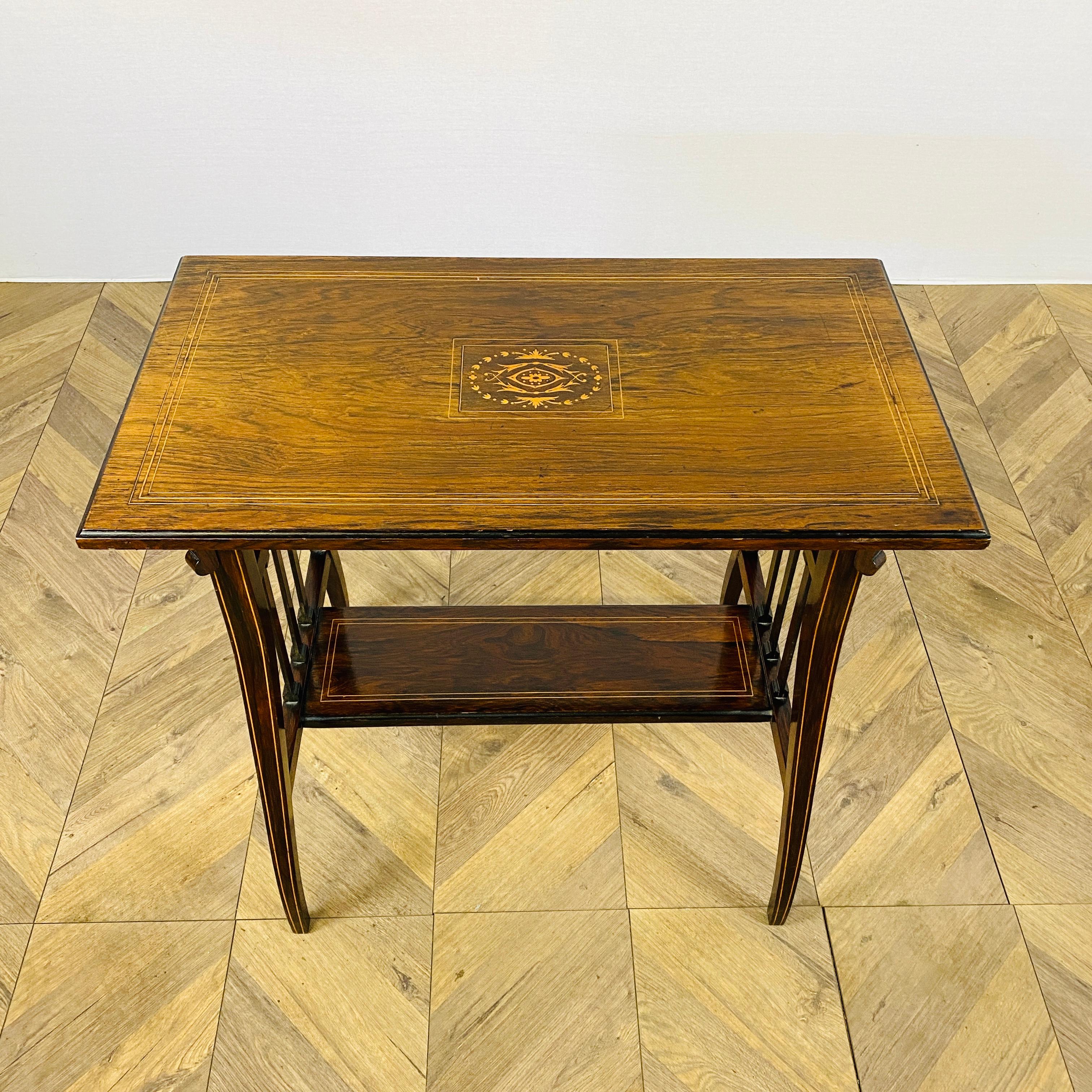 Victorian Inlaid Rosewood Two-Tier Side Table, 1880s For Sale 8