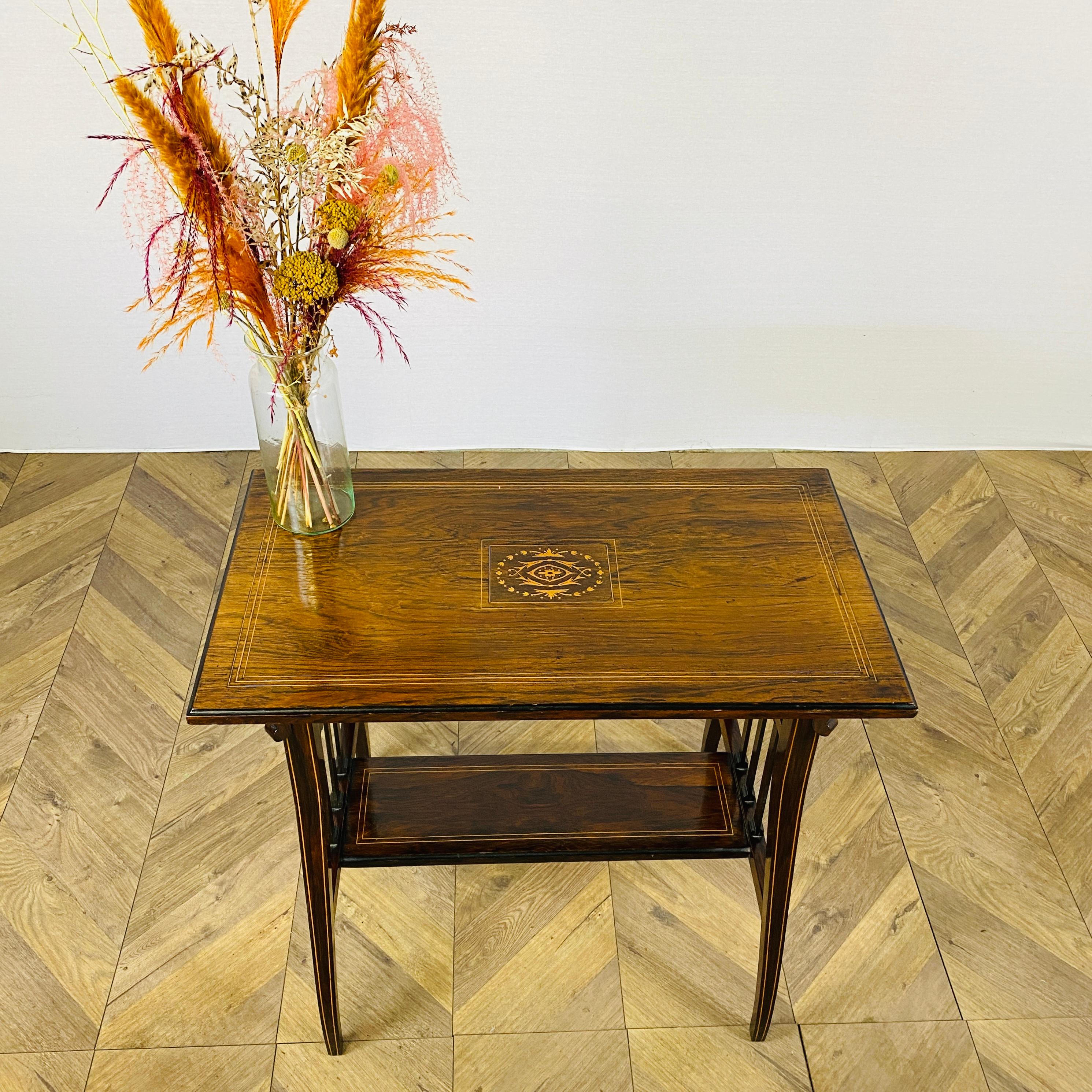 British Victorian Inlaid Rosewood Two-Tier Side Table, 1880s For Sale