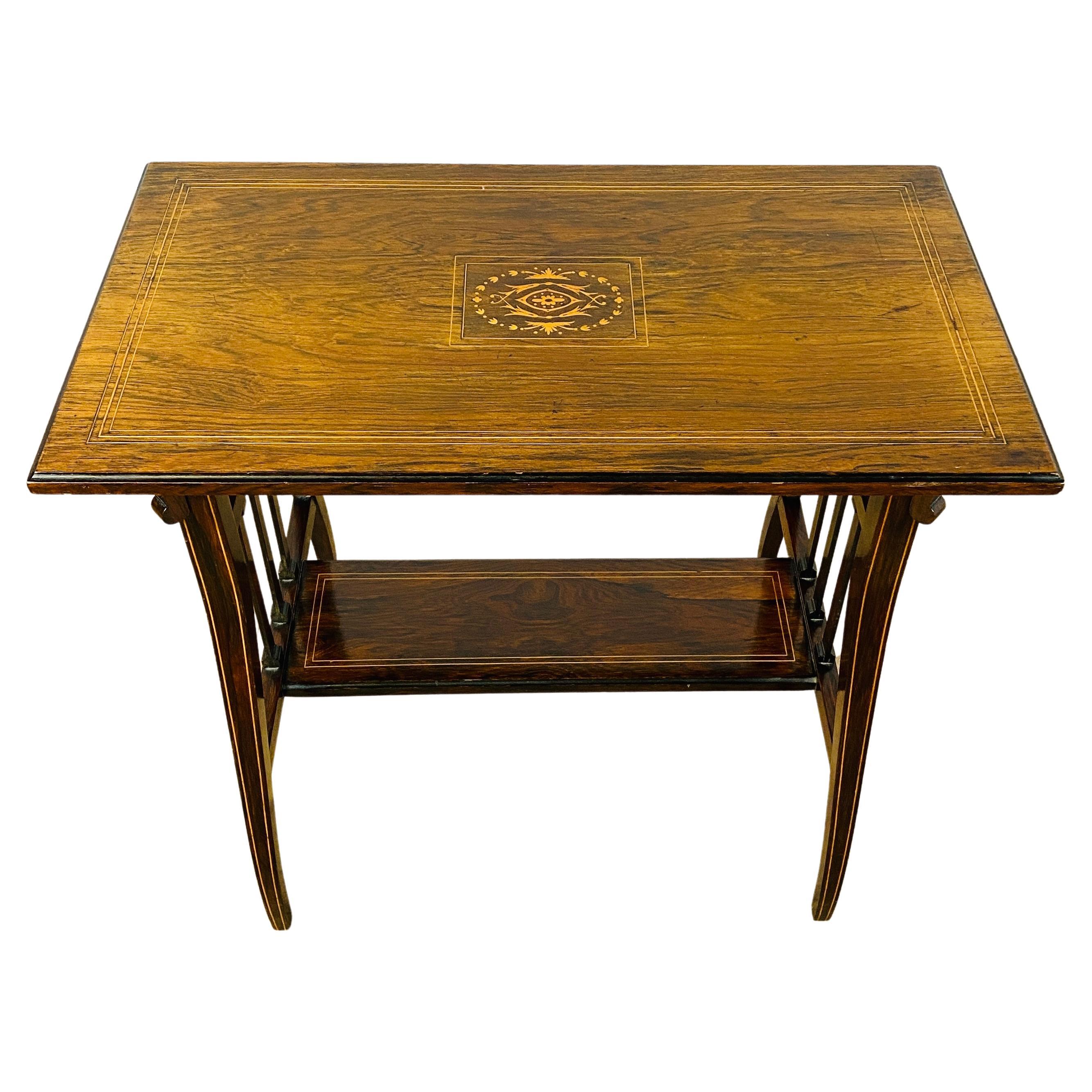 Victorian Inlaid Rosewood Two-Tier Side Table, 1880s For Sale