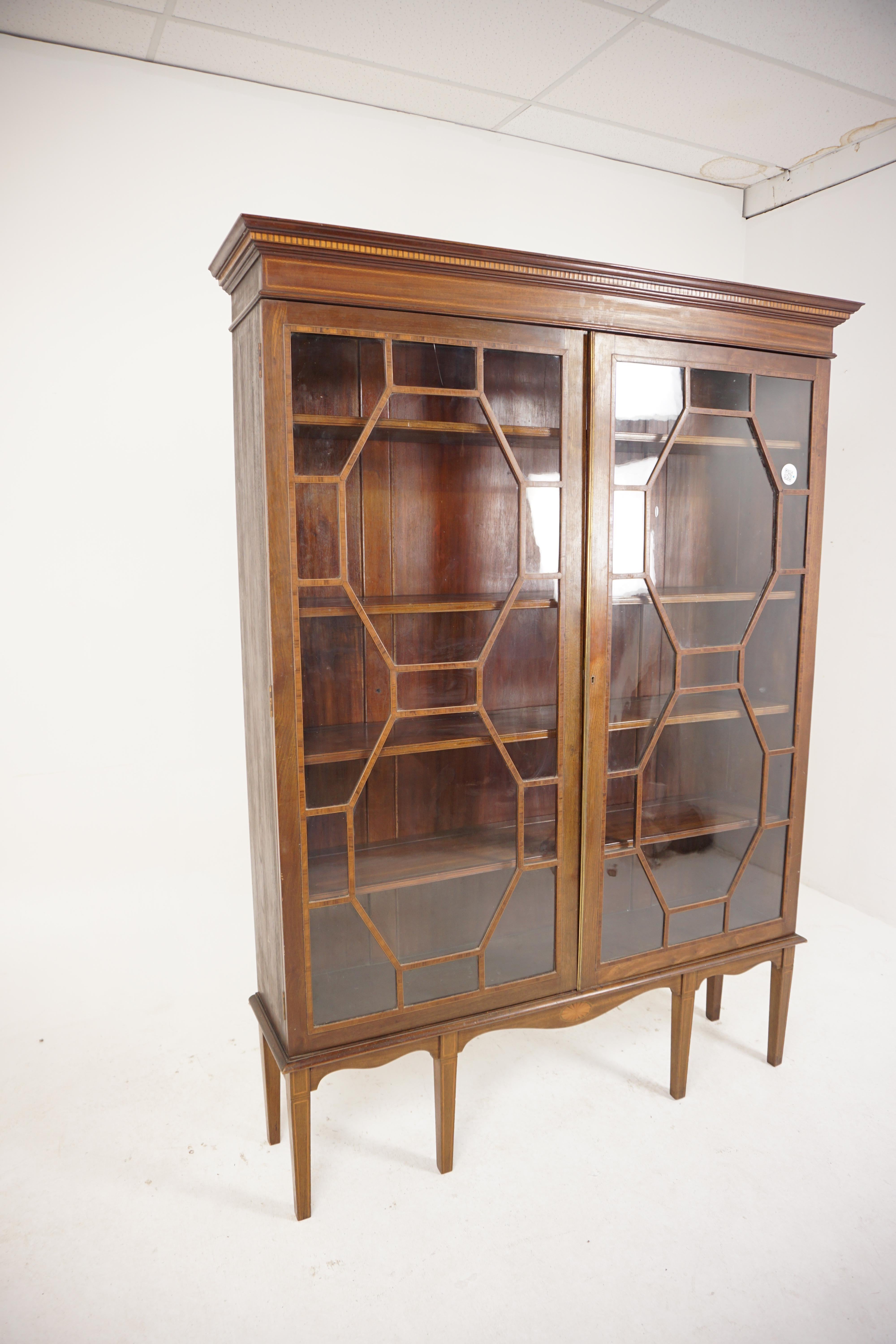 Ant. Victorian Inlaid walnut 2 door display cabinet bookcase, Scotland 1900, H157

Scotland 1900
Solid Walnut + Satinwood Veneer
Original Finish
An inlaid flared cornice above a pair of large original inlaid glass doors
Inlaid moulding on the front