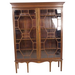 Used Victorian Inlaid Walnut 2 Door Display Cabinet Bookcase, Scotland 1900