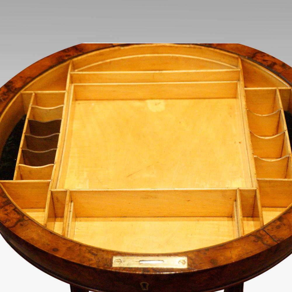 Mid-19th Century Victorian Inlaid Walnut Circular Workbox