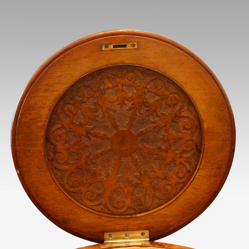Victorian Inlaid Walnut Circular Workbox 1