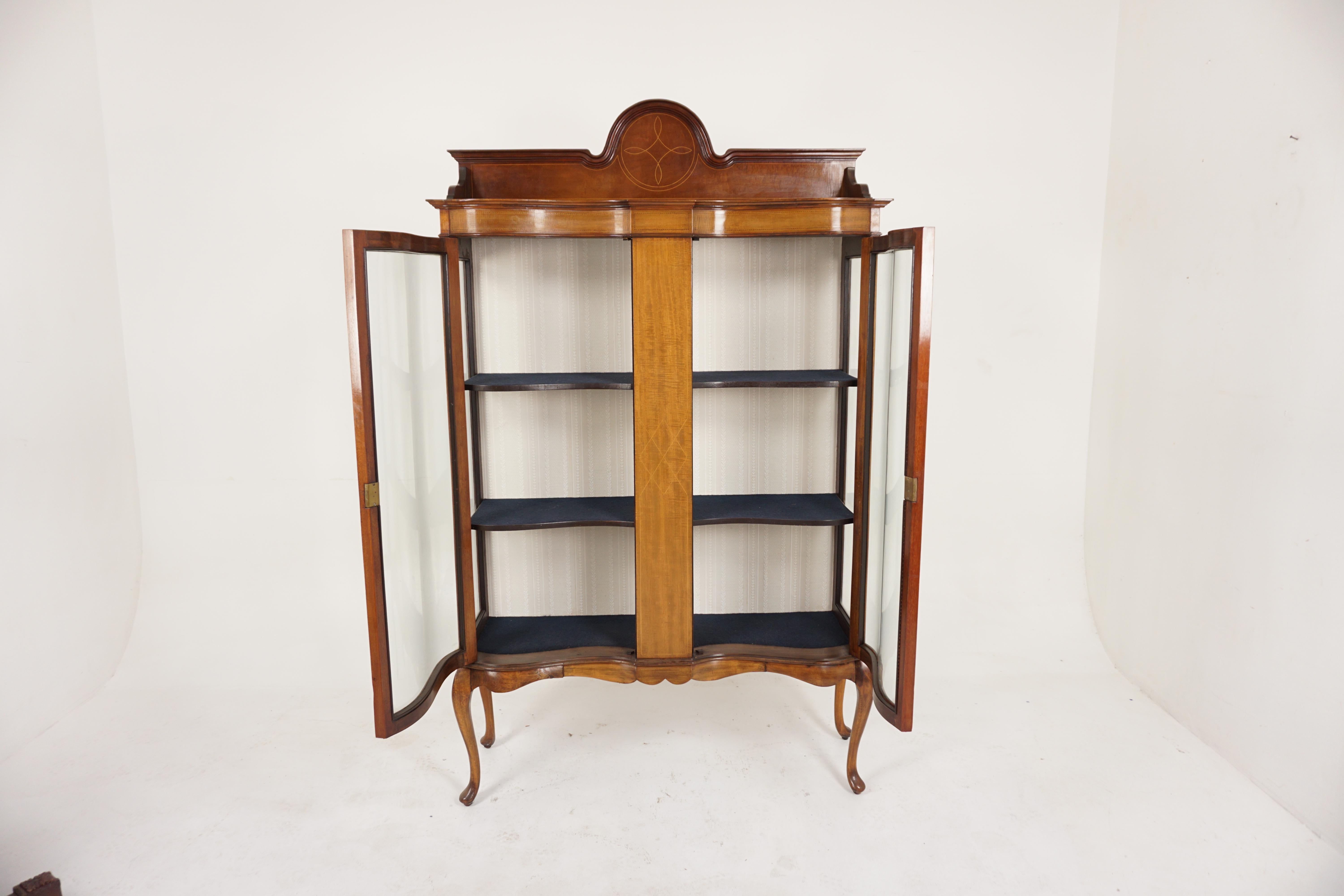 Victorian Inlaid Walnut Display Cabinet, China Cabinet, Scotland 1900, H076 In Good Condition In Vancouver, BC