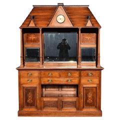 Used Victorian Inlaid Walnut Mirror Back Sideboard