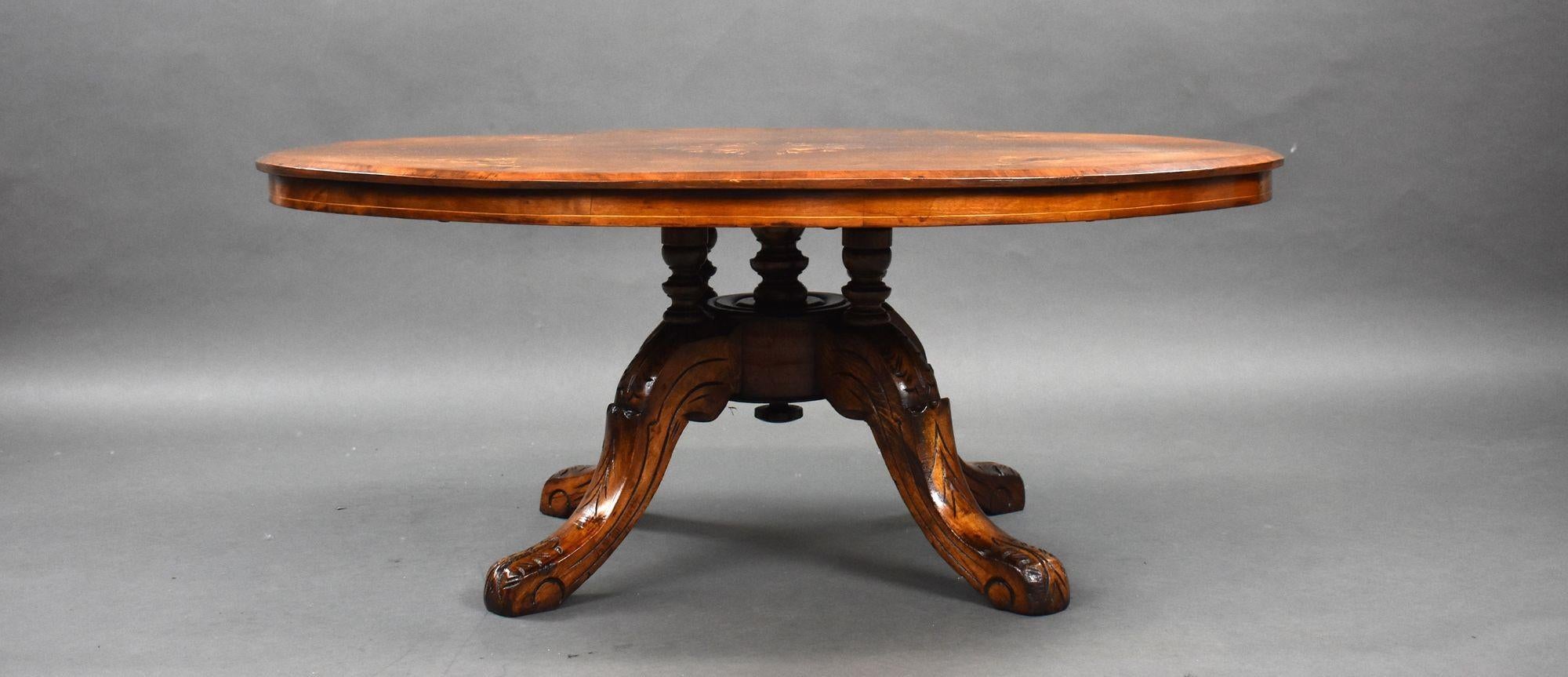 English Victorian Inlaid Walnut Oval Coffee Table