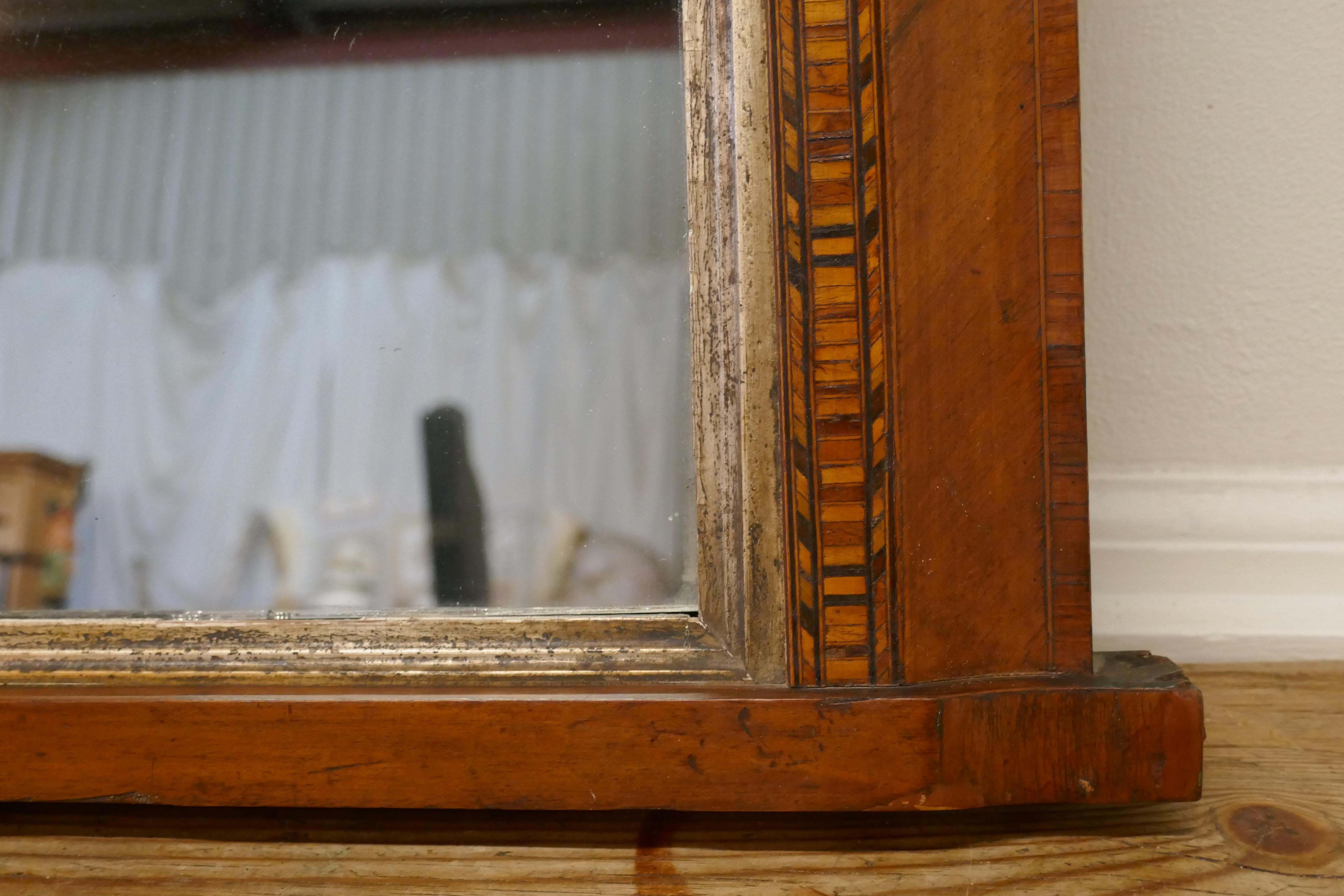 19th Century Victorian Inlaid Walnut Overmantel Mirror For Sale