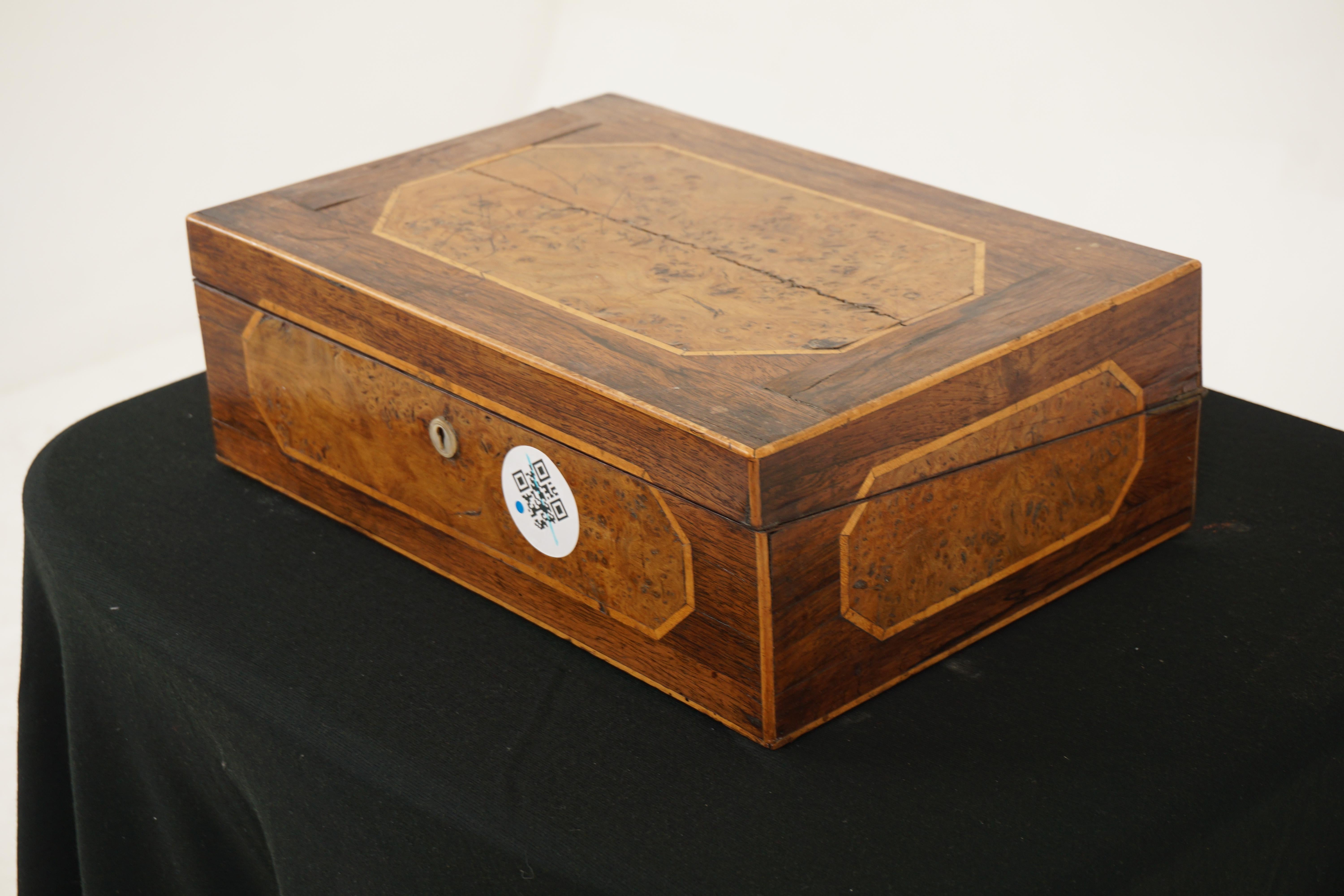 Antique Victorian inlaid wood with pollard oak writing box, Scotland 1870, H170


Scotland 1870
Wood and Pollard Oak
Original finish
Rectangular top with pollard oak inlay
With left up lid that reveals a red velvet writing surface
Filled with two