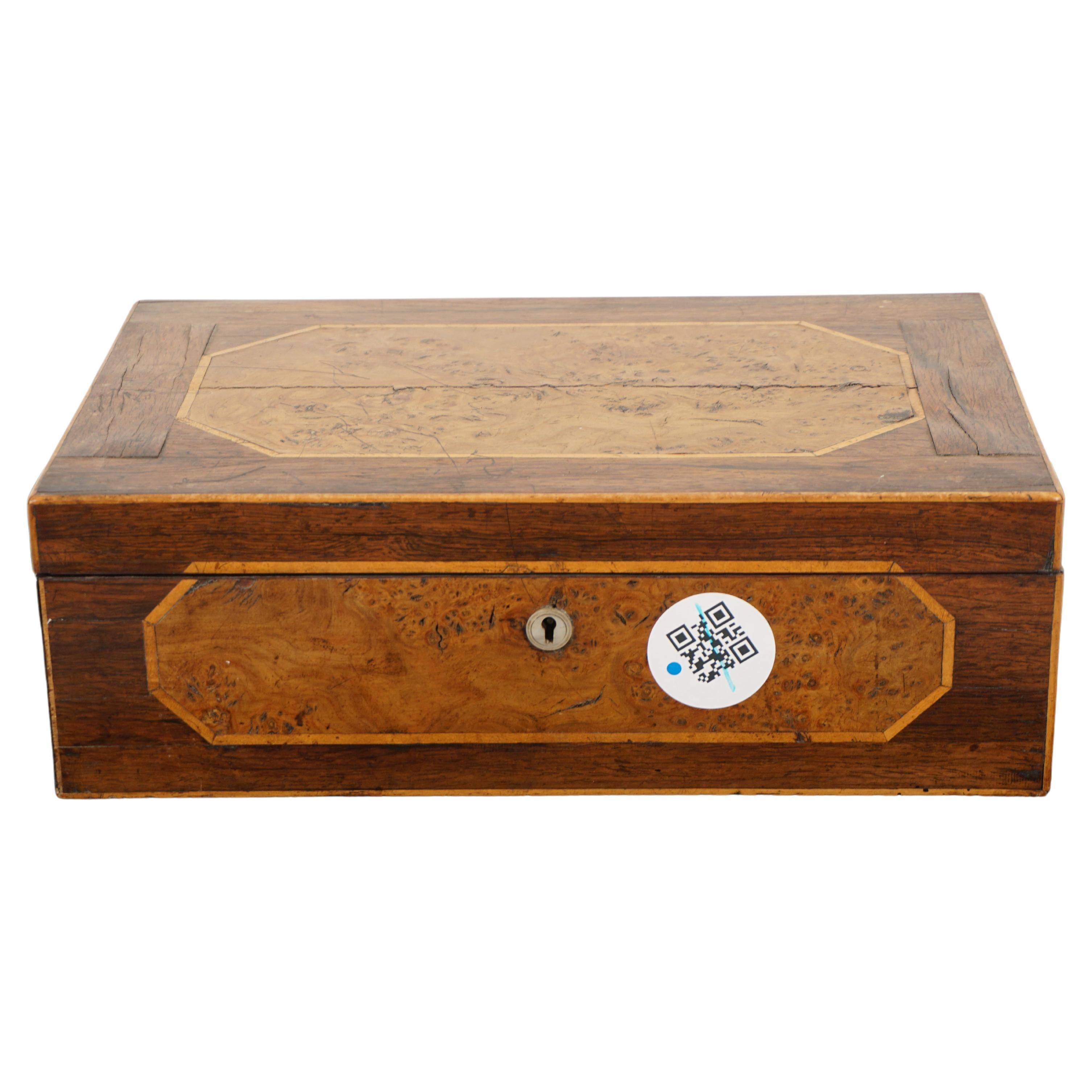 Victorian Inlaid Wood with Pollard Oak Writing Box, Scotland 1870, H170 For Sale