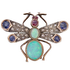 Victorian Insect Brooch Opal Diamond Ruby Sapphire 18 Carat Gold, circa 1880