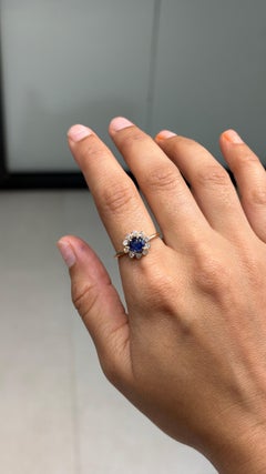 Victorian-Inspired 1.22Ct Blue Sapphire & Diamond Floral Halo Ring in 14K Gold