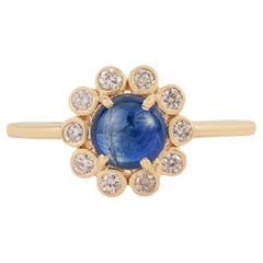 Victorian-Inspired 1.22Ct Blue Sapphire & Diamond Floral Halo Ring in 14K Gold