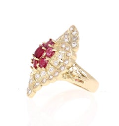 Victorian-Inspired 14K Yellow Gold Ruby Diamond Flower Ring, 2.36ct
