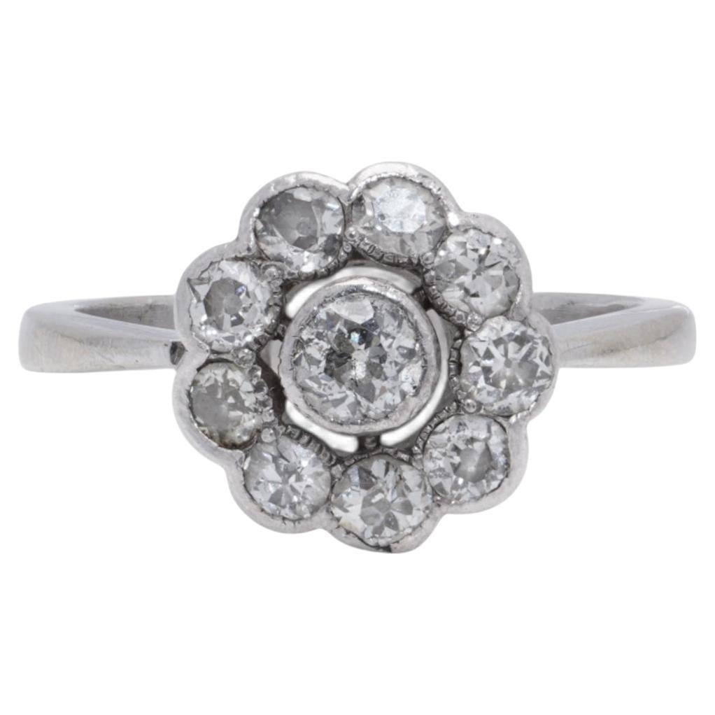 Victorian-Inspired 18K White Gold Old-Cut Diamond Cluster Ring