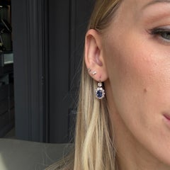 Victorian Inspired 18K Yellow Gold 3.86 Carat Sapphire Diamond Halo Drop Earring