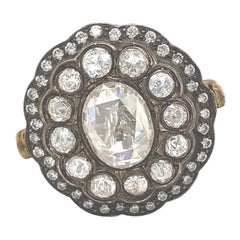 Bague d'inspiration victorienne en diamants taille rose de 3,86 carats avec halo