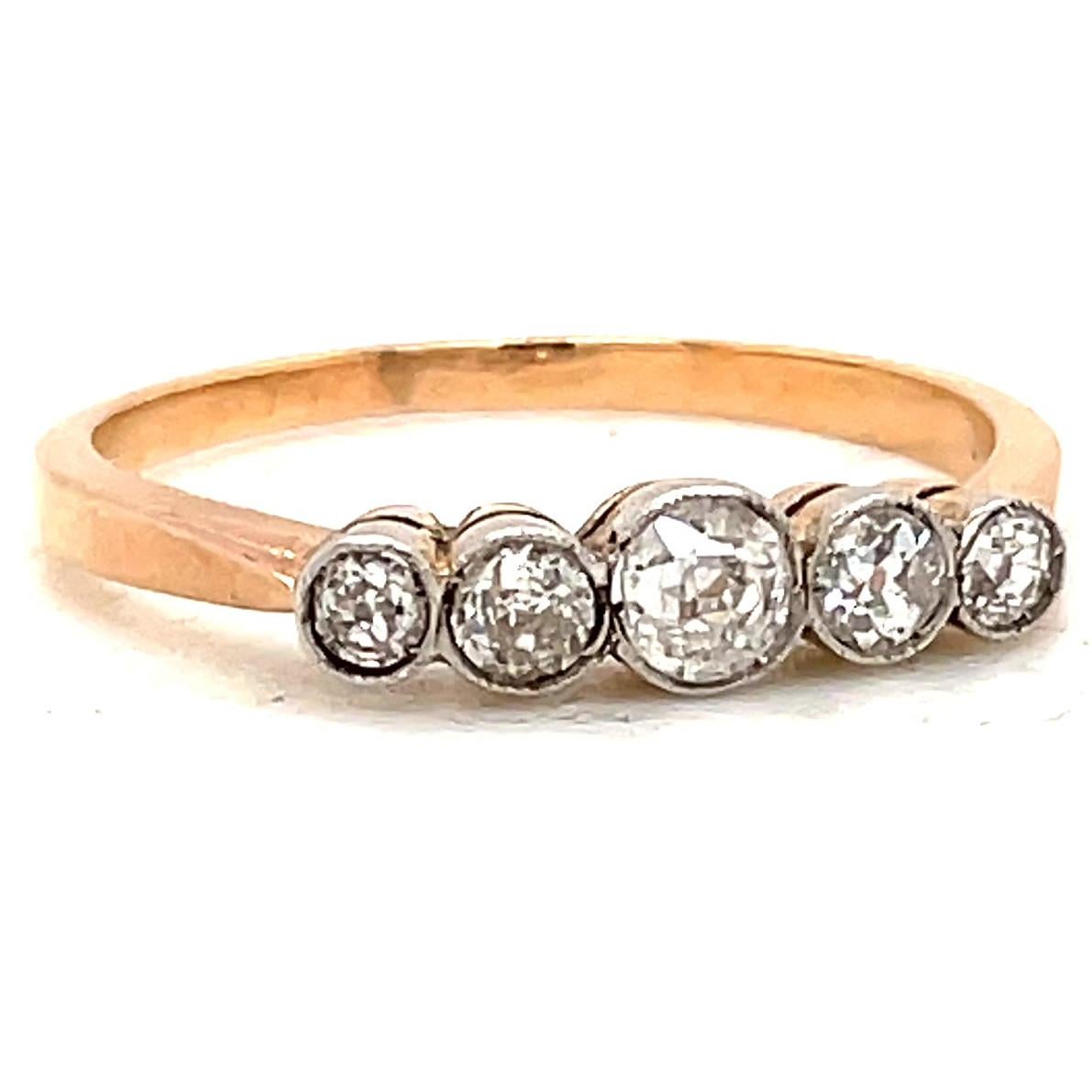 Victorian Inspired 5 Stone Old European Cut Diamond 18 Karat Rose Gold Band Ring In New Condition In Beverly Hills, CA