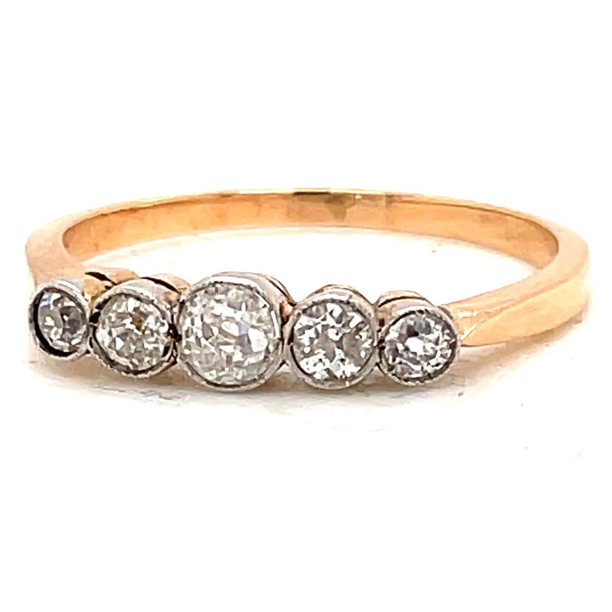 Women's Victorian Inspired 5 Stone Old European Cut Diamond 18 Karat Rose Gold Band Ring