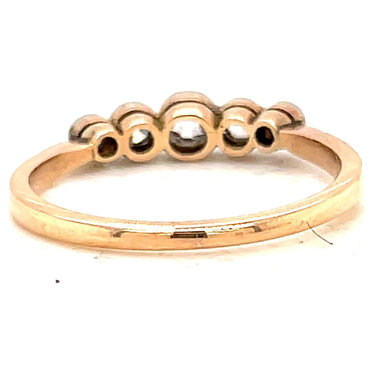 Victorian Inspired 5 Stone Old European Cut Diamond 18 Karat Rose Gold Band Ring 1