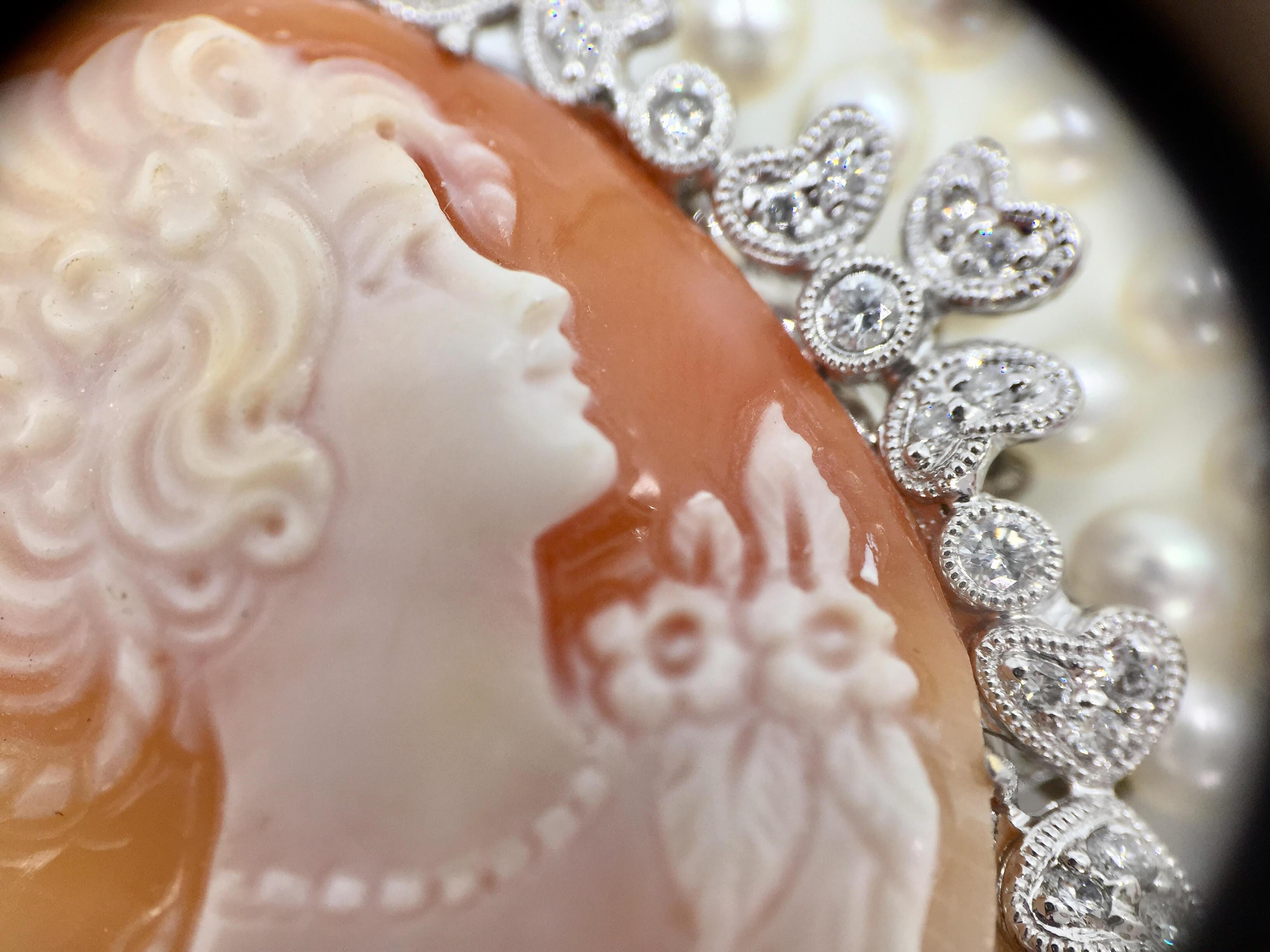 Victorian Inspired Cameo, Diamond and Pearl 18 Karat Choker Necklace 3