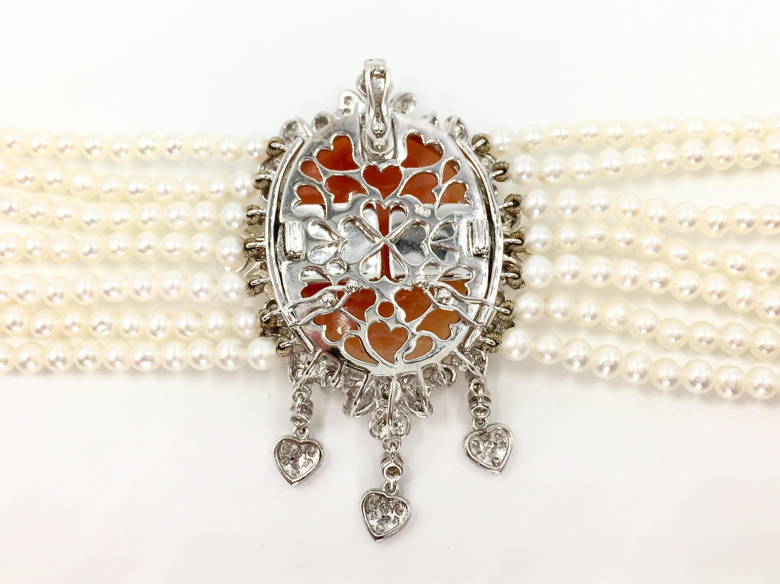 Victorian Inspired Cameo, Diamond and Pearl 18 Karat Choker Necklace 1
