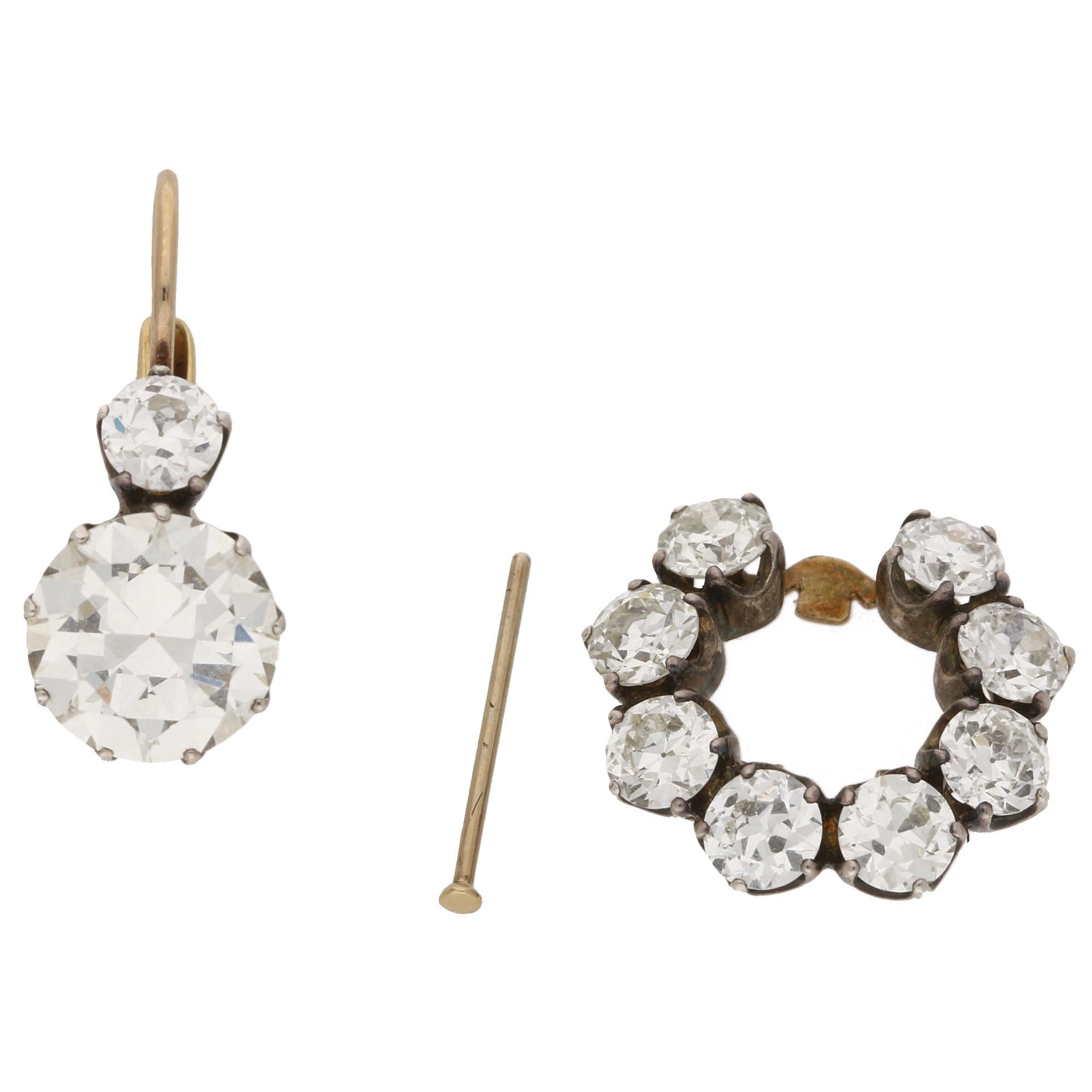 Viktorianisch inspirierte, umwandelbare Cluster-Diamant-Ohrringe aus 18 Karat Gold 4