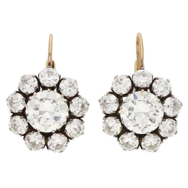 Victorian Inspired Convertible Cluster Drop Diamond Earrings Set in 18k ...