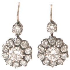Victorian Inspired Diamond 14 Karat Gold Cluster Earrings