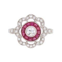 Vintage Victorian-Inspired Diamond and Ruby Daisy Cluster Ring
