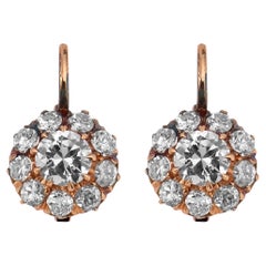 Victorian inspired diamond cluster 18k yellow gold earrings