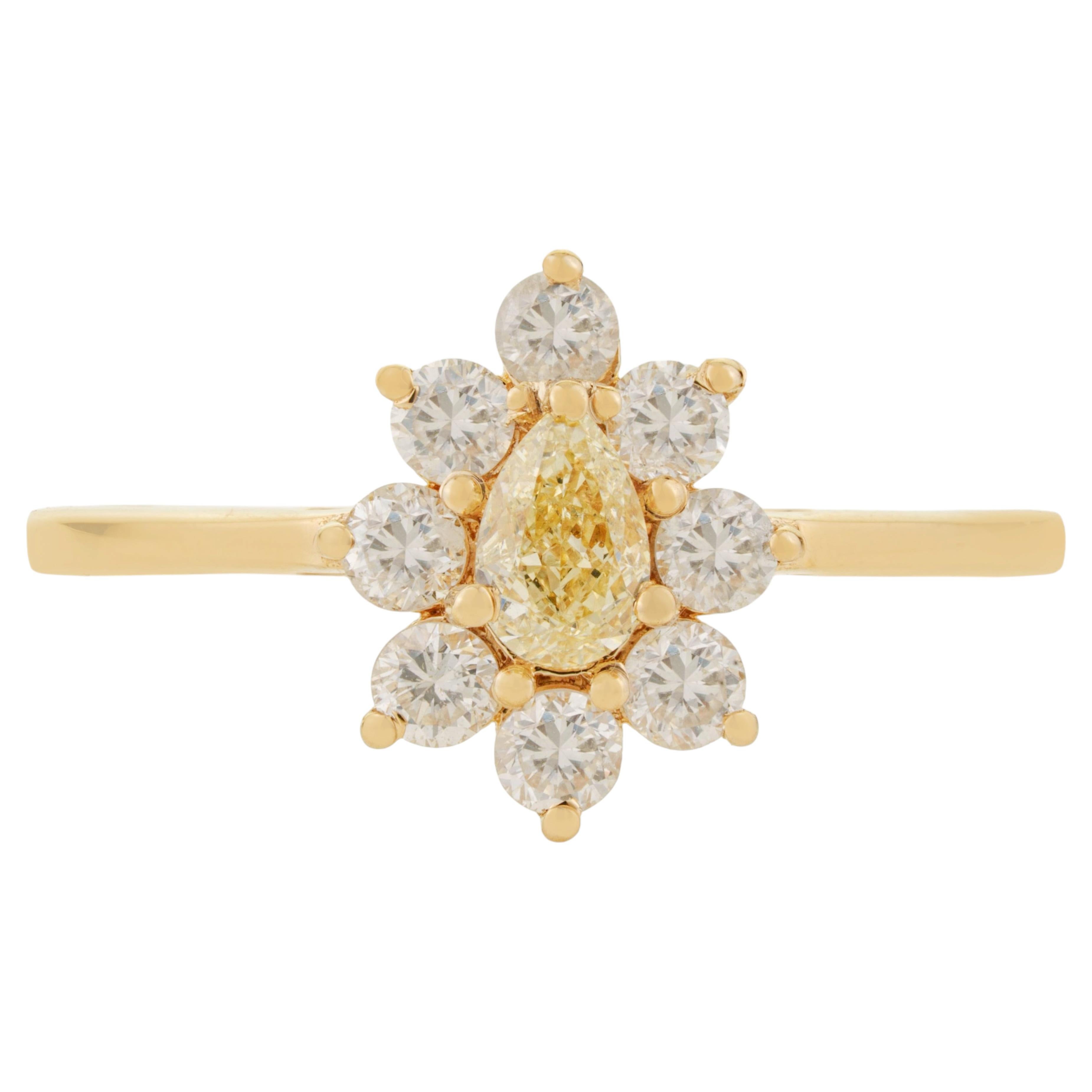 For Sale:  Victorian-Inspired Fancy Yellow Diamond Flower Cluster Ring in 14K Yellow Gold