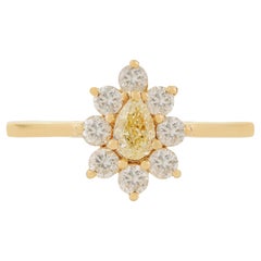 Anillo con diseño de racimo de flores de diamantes amarillos de estilo victoriano, en oro amarillo de 14 quilates