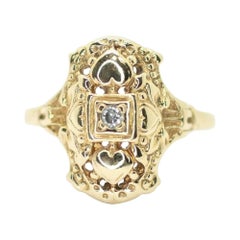 Victorian Inspired Mini-Shield Diamond Ring in 14k Yellow Gold