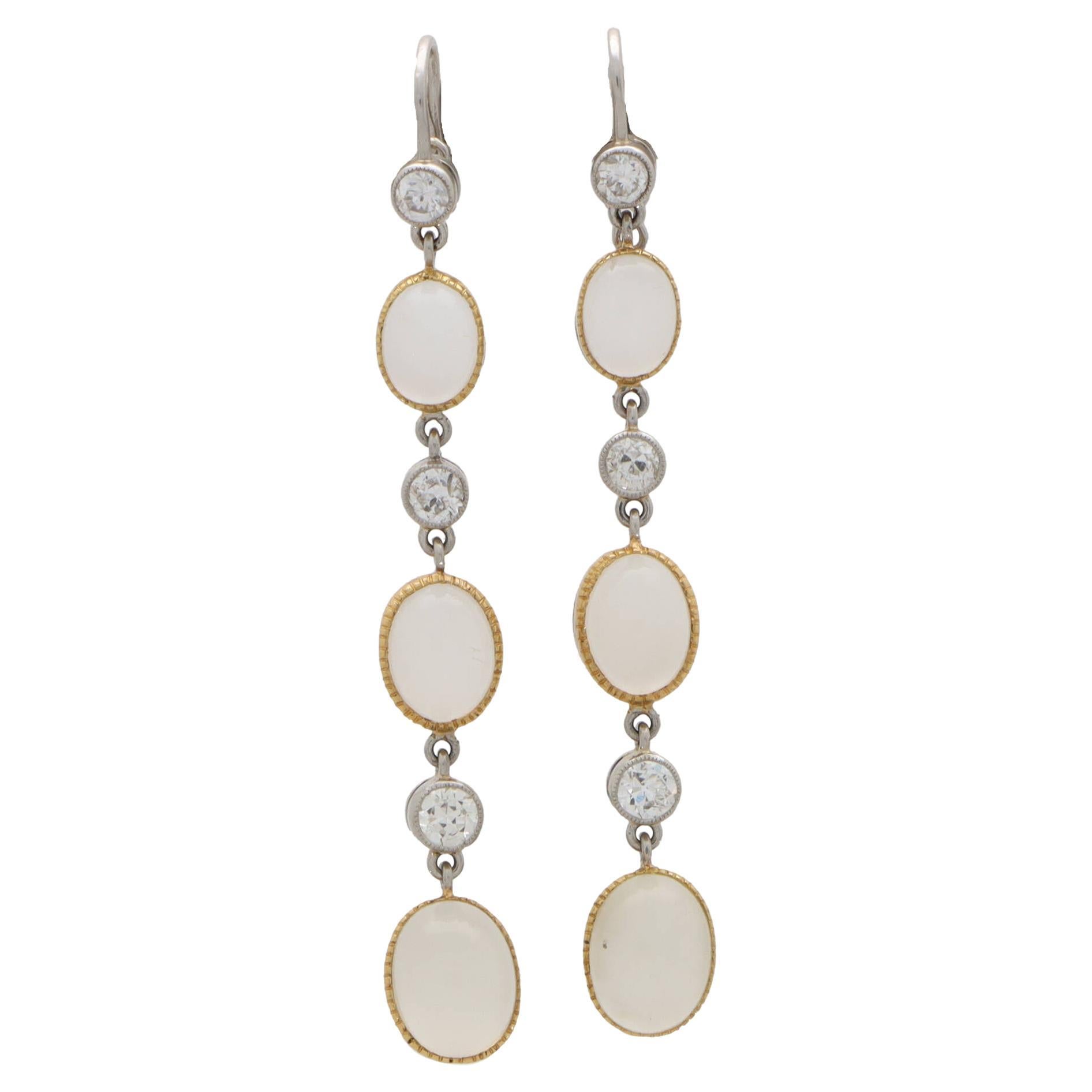 Victorian Inspired Moonstone and Diamond Drop Earrings