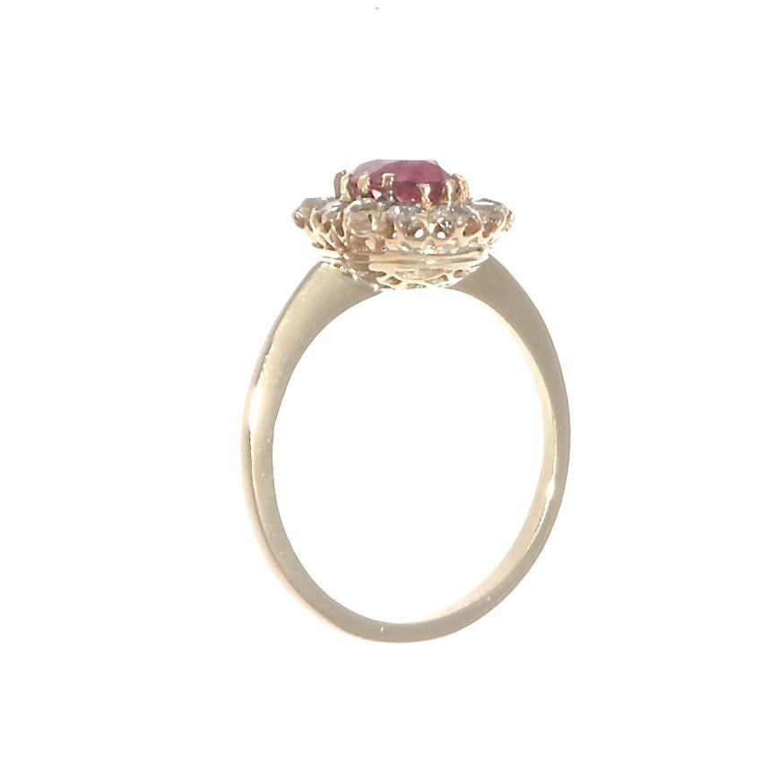 Victorian Inspired Pink Tourmaline Diamond Gold Ring In New Condition In Beverly Hills, CA