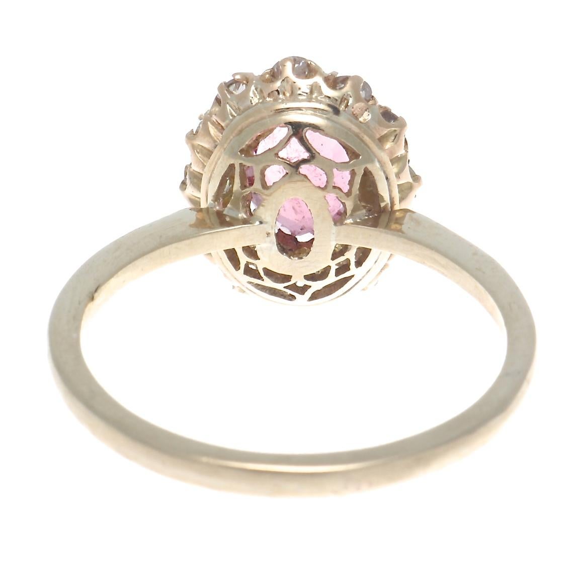 Women's Victorian Inspired Pink Tourmaline Diamond Gold Ring