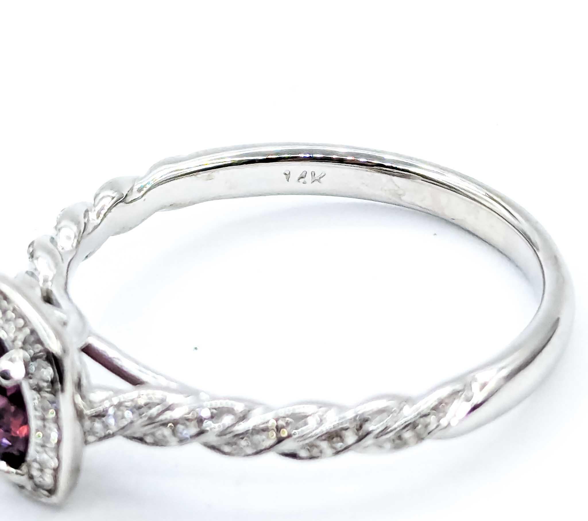 Victorian-Inspired Raspberry Spinel and Diamond 14k White Gold Braided Ring For Sale 5