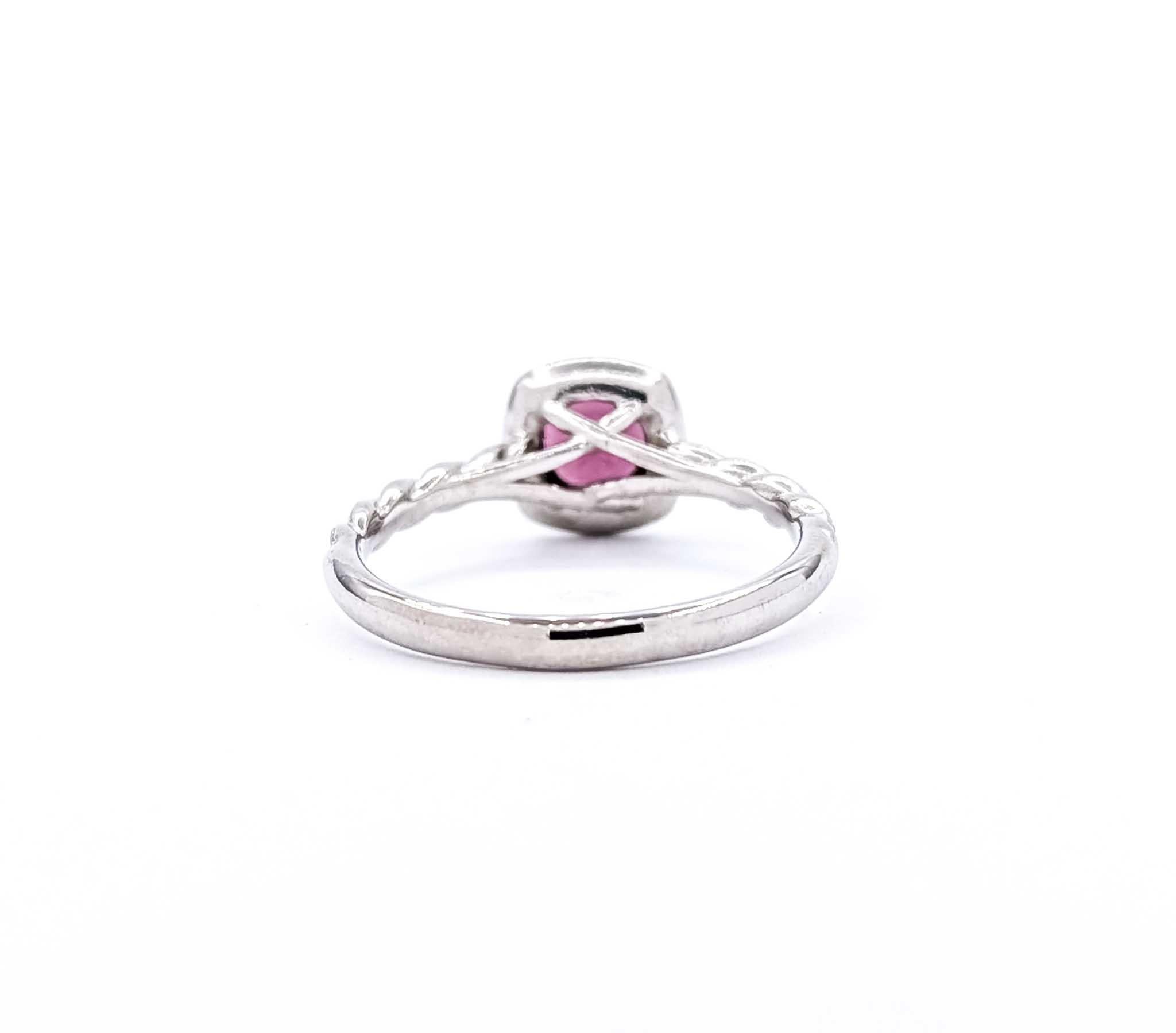Victorian-Inspired Raspberry Spinel and Diamond 14k White Gold Braided Ring For Sale 2