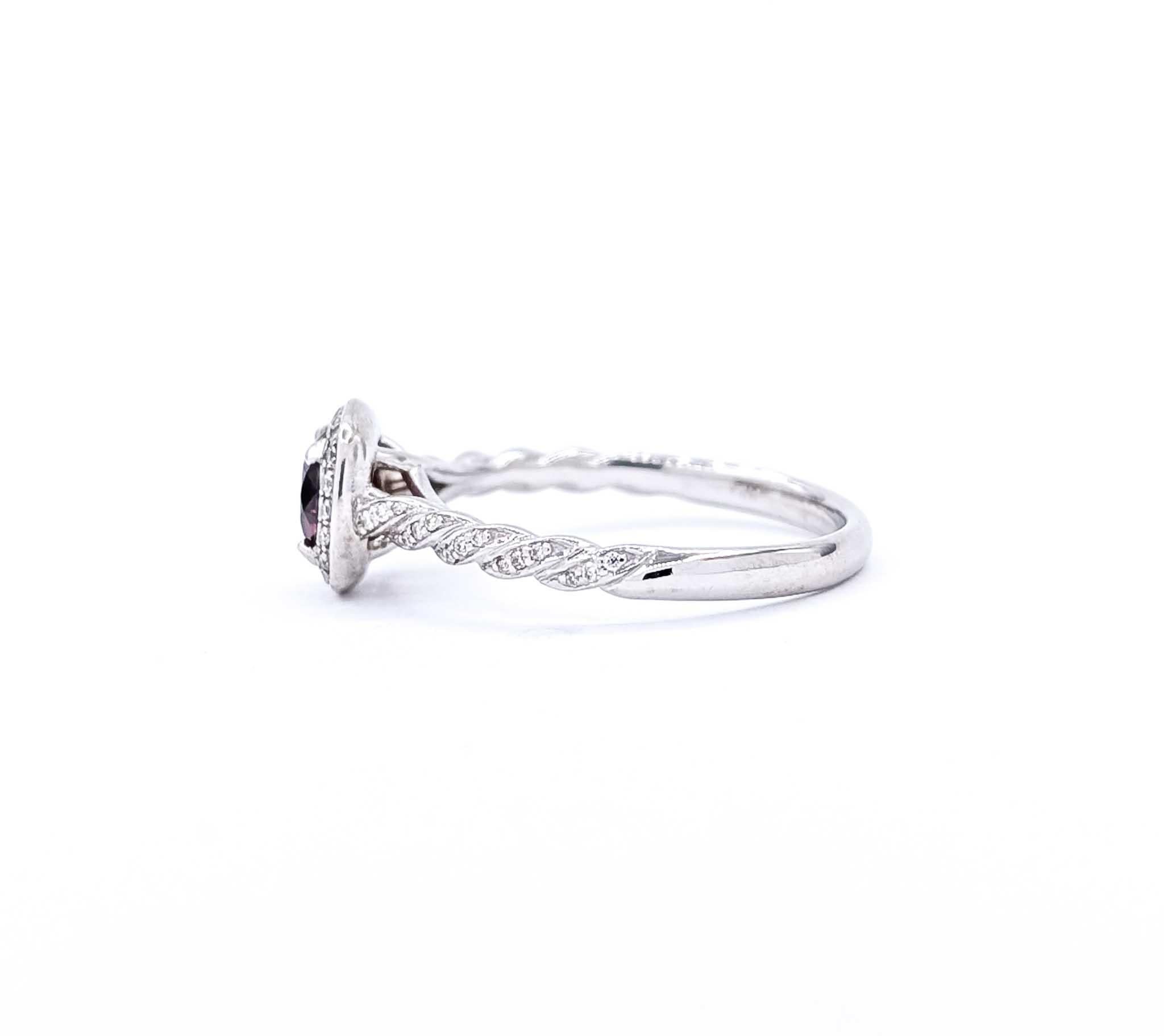 Victorian-Inspired Raspberry Spinel and Diamond 14k White Gold Braided Ring For Sale 3