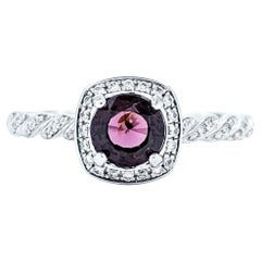 Victorian-Inspired Raspberry Spinel and Diamond 14k White Gold Braided Ring