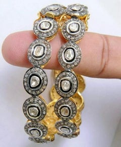 Victorian Inspired Rose Cut Diamond 925 Silver Bangle Bracelet