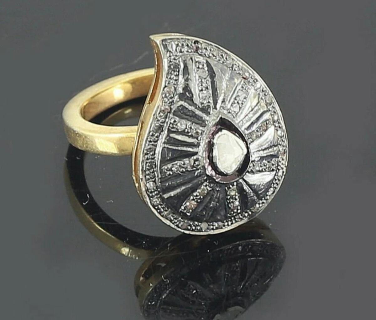 Taille ronde Bague cadeau d'anniversaire victorienne en argent 925 avec diamant taille rose d'inspiration victorienne en vente